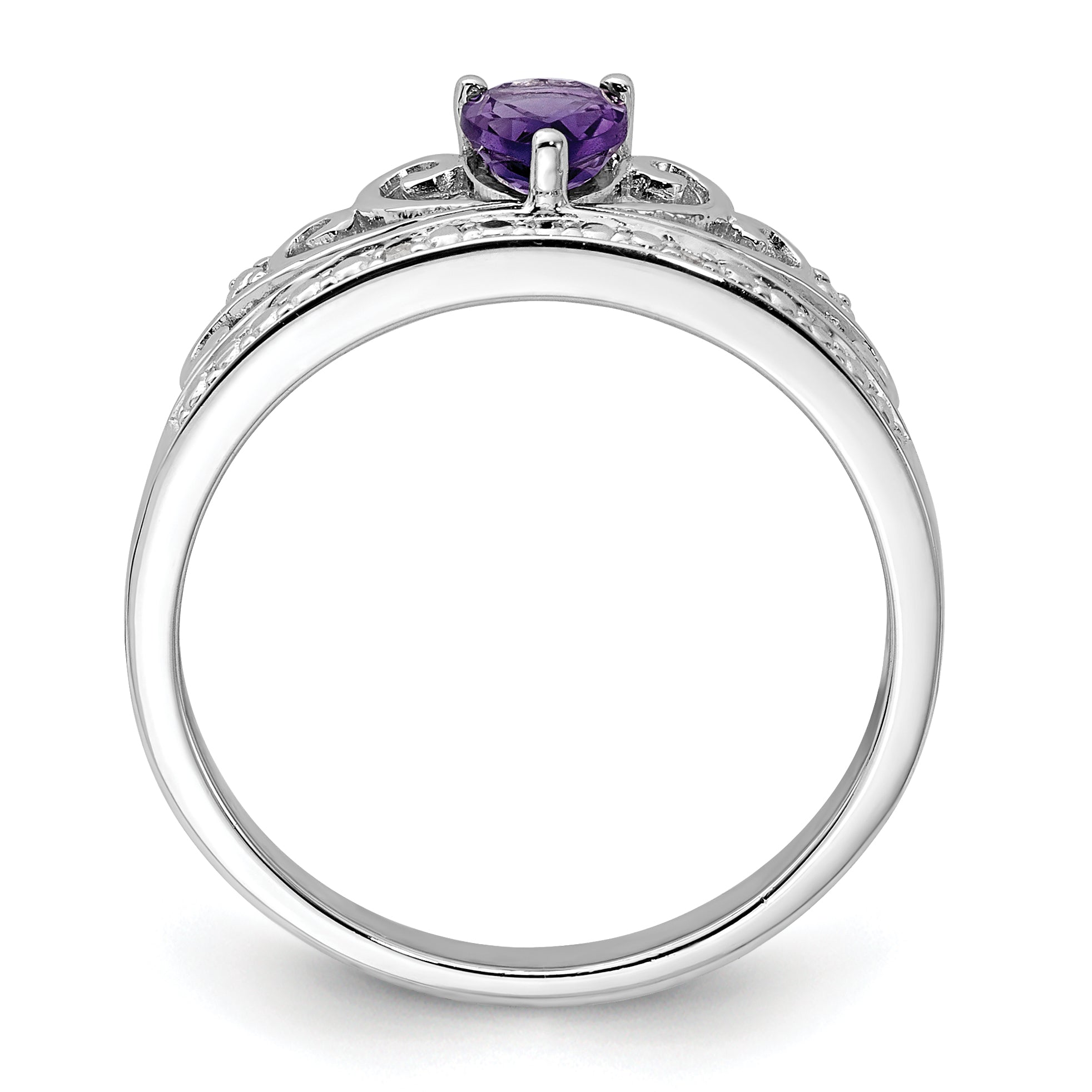 Sterling Silver Rhodium Plated Diamond & Amethyst Teardrop Ring