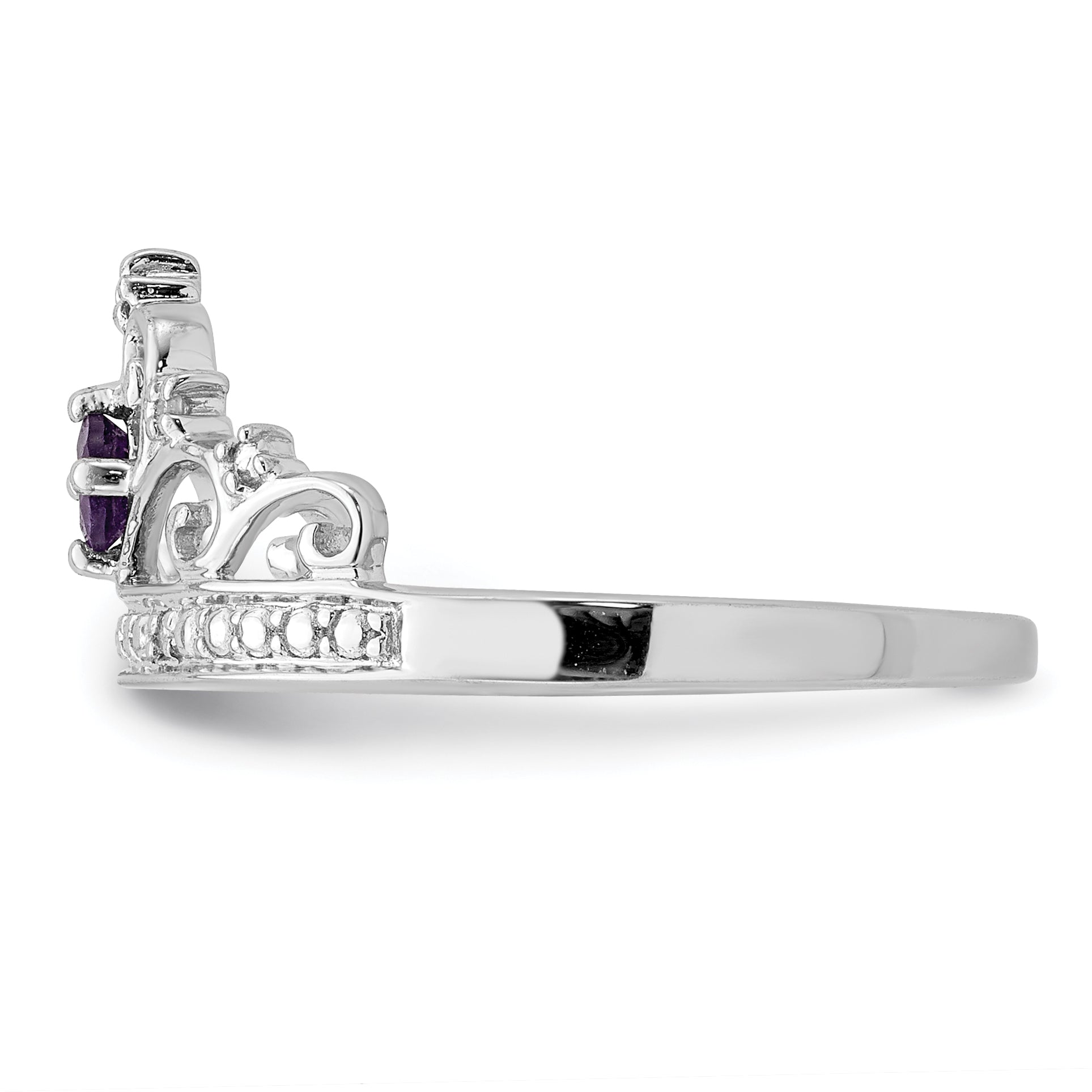 Sterling Silver Rhodium Plated Diamond and Amethyst Ring