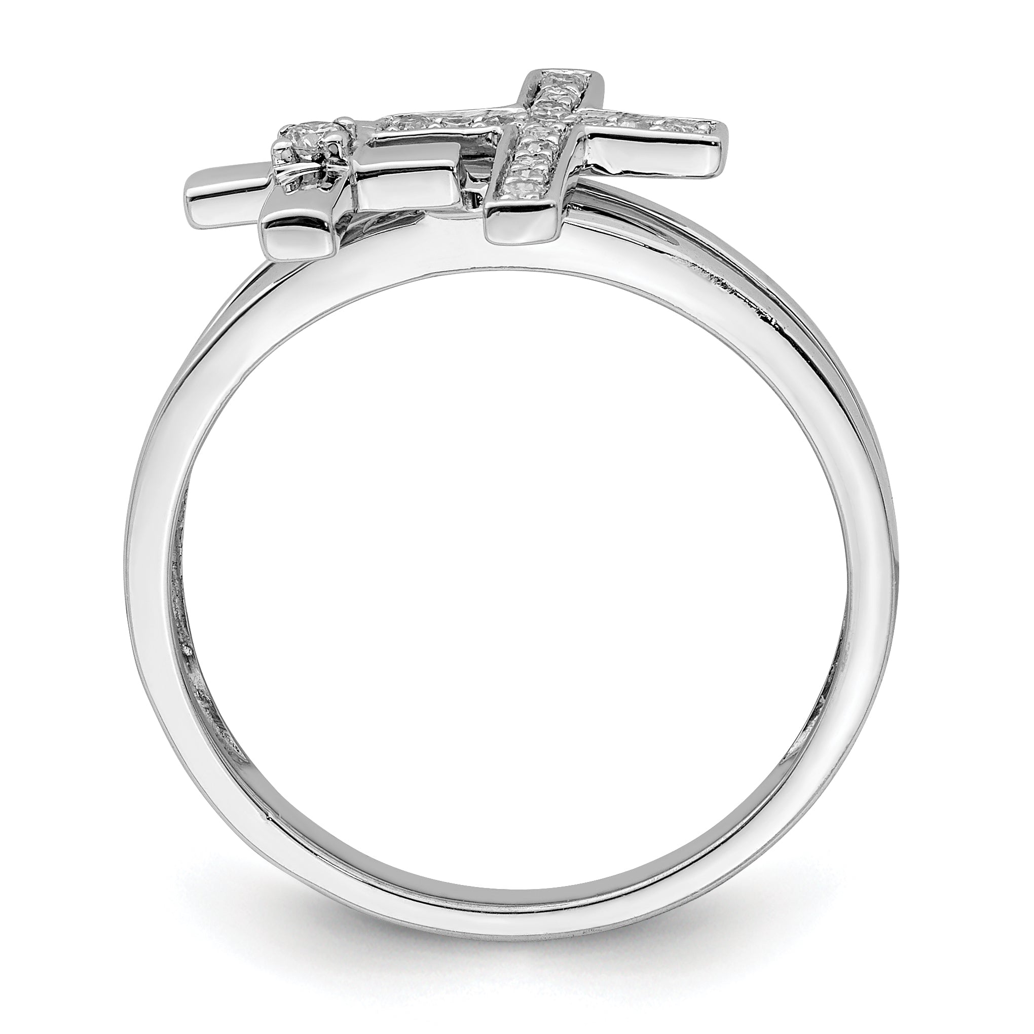 Sterling Silver Rhodium Plated Diamond  Crosses Ring