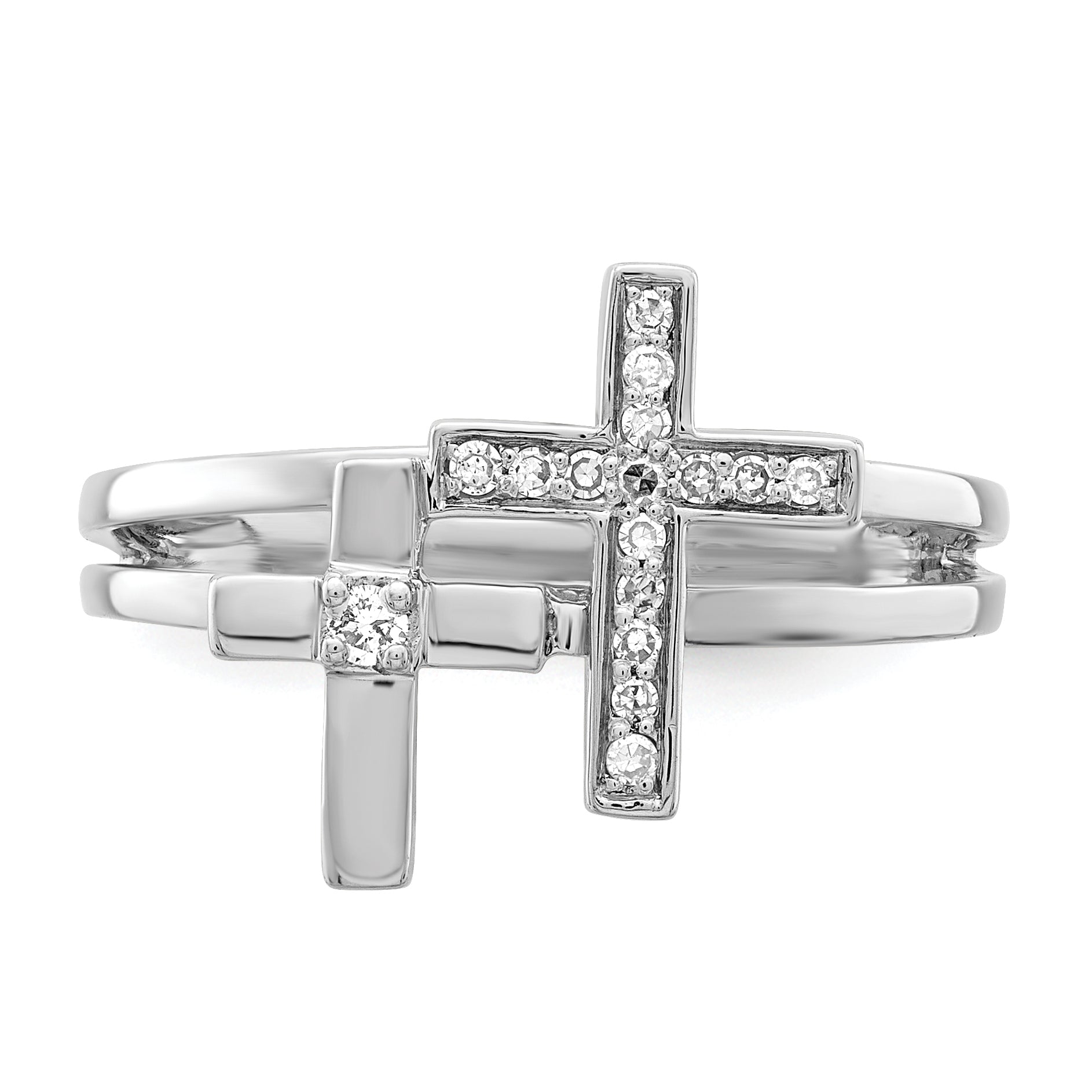 Sterling Silver Rhodium Plated Diamond  Crosses Ring