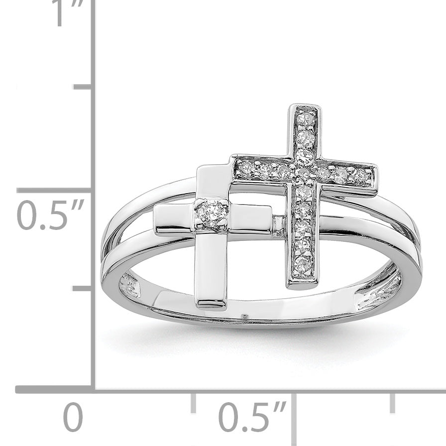 Sterling Silver Rhodium Plated Diamond  Crosses Ring