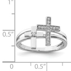 Sterling Silver Rhodium Plated Diamond  Crosses Ring