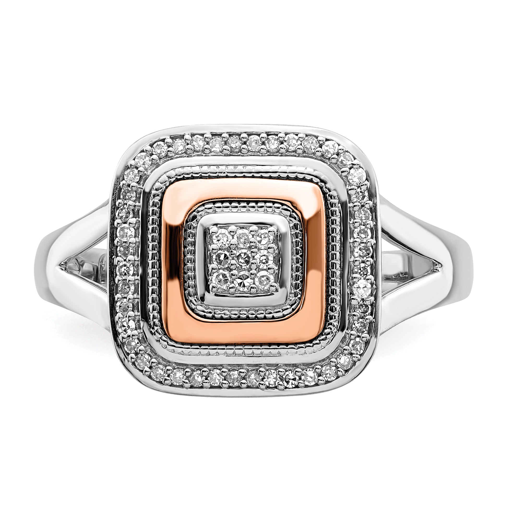 Sterling Silver Rhodium & 14K Rose Gold Ring