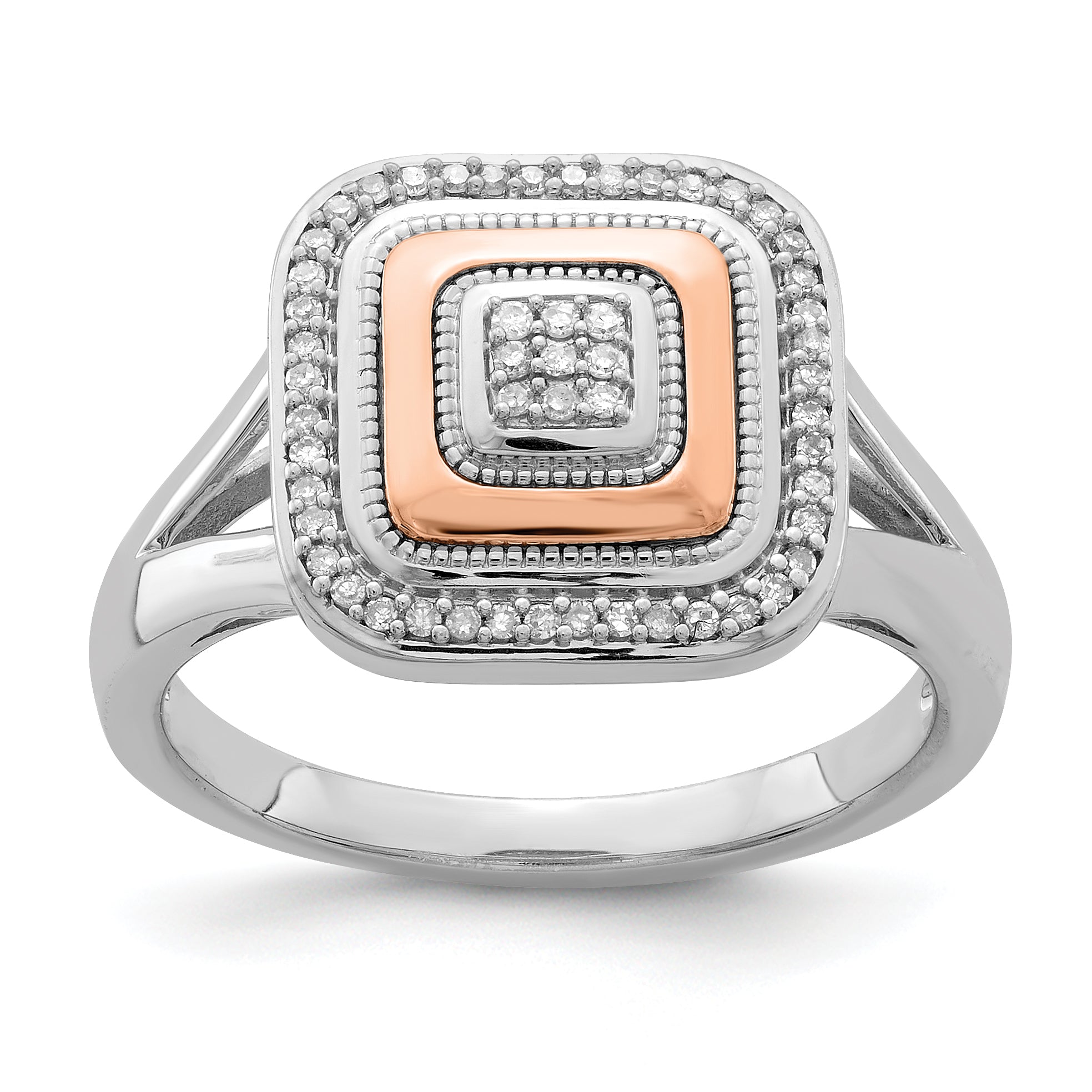 Sterling Silver Rhodium & 14K Rose Gold Ring