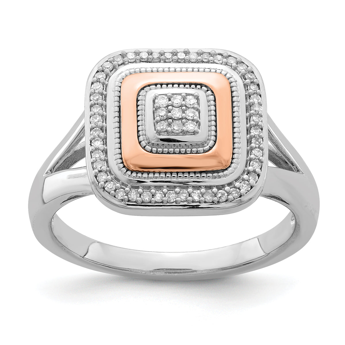 Sterling Silver Rhodium & 14K Rose Gold Ring