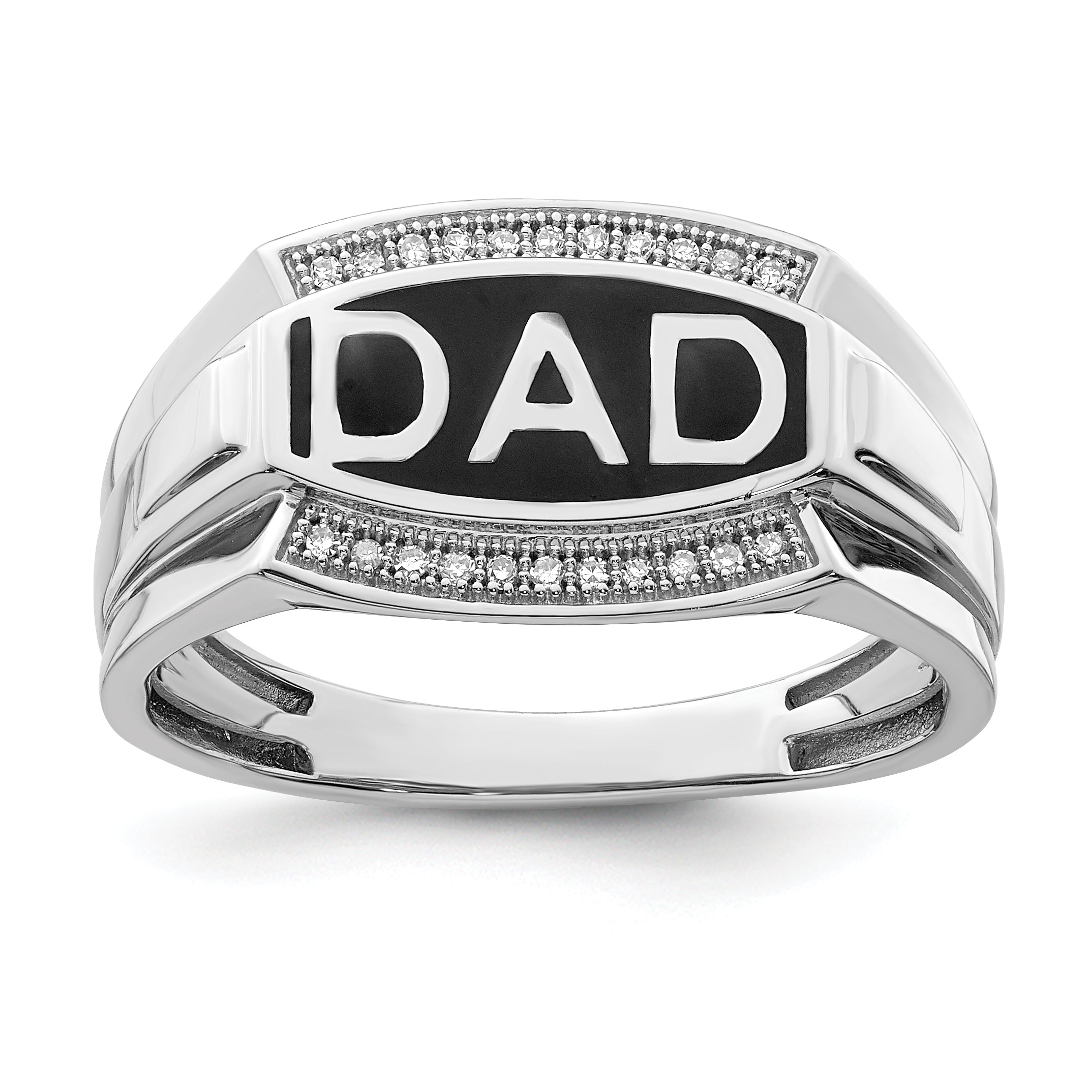 Sterling Silver Rhodium Plated Diamond Men's DAD Ring