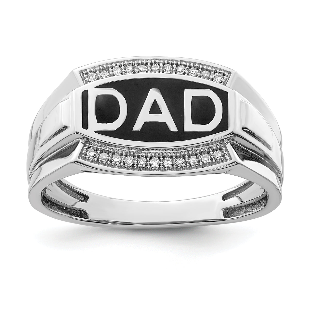 Sterling Silver Rhodium Plated Diamond Men's DAD Ring