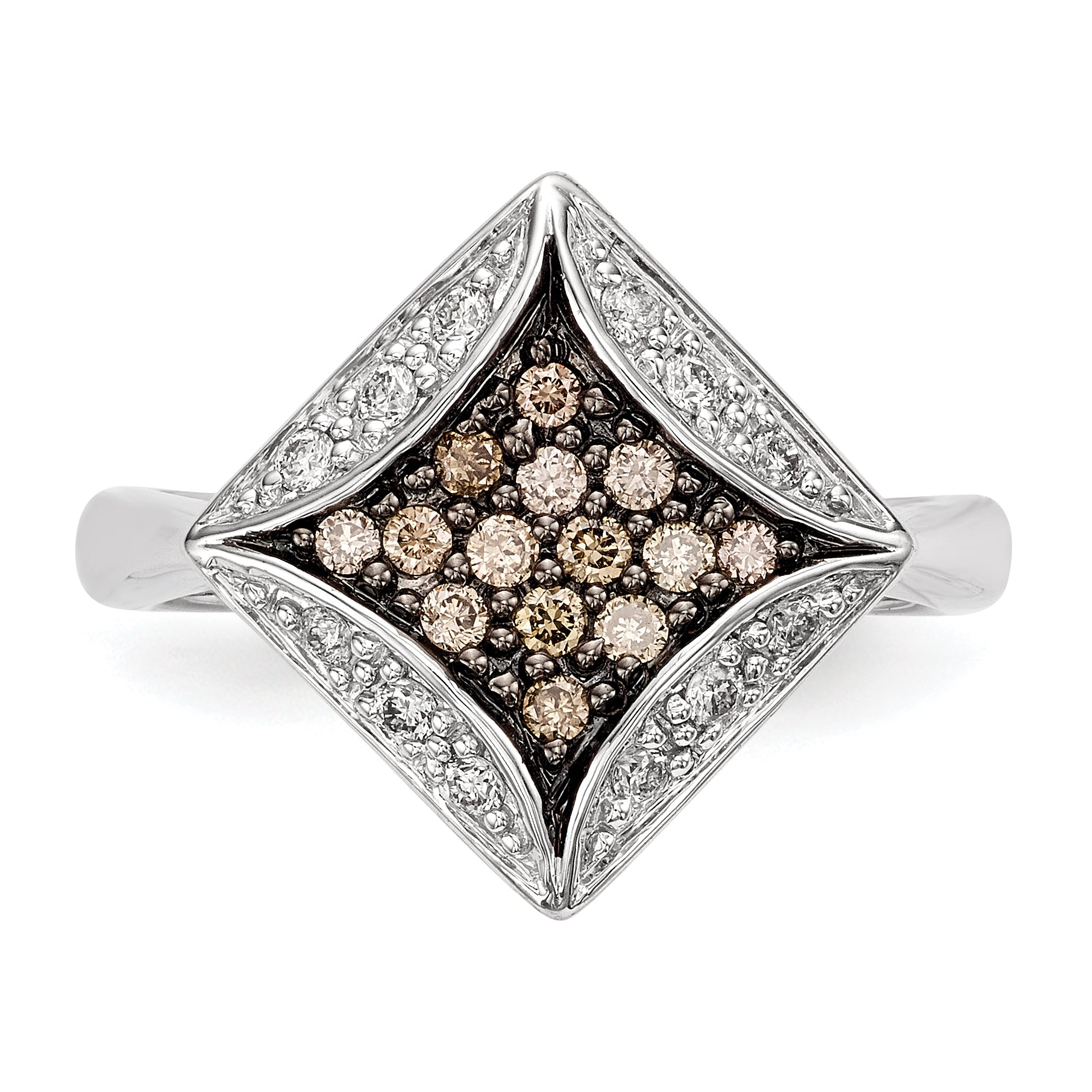 Sterling Silver Champagne Diamond & Diamond Shape Ring