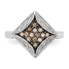 Sterling Silver Champagne Diamond & Diamond Shape Ring