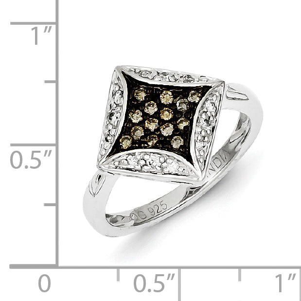 Sterling Silver Champagne Diamond & Diamond Shape Ring