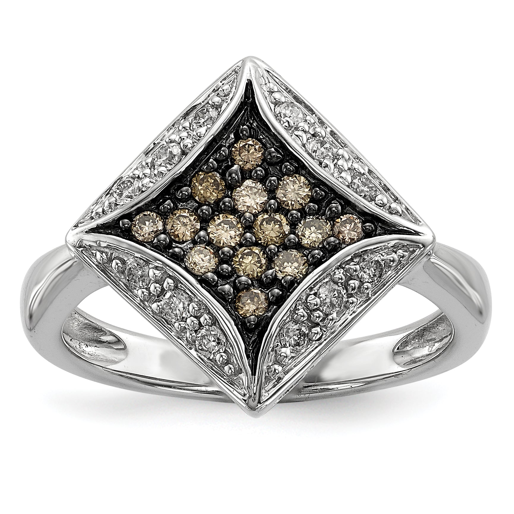 Sterling Silver Champagne Diamond & Diamond Shape Ring