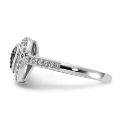 Sterling Silver Polished Champagne & Clear Diamond Heart Ring