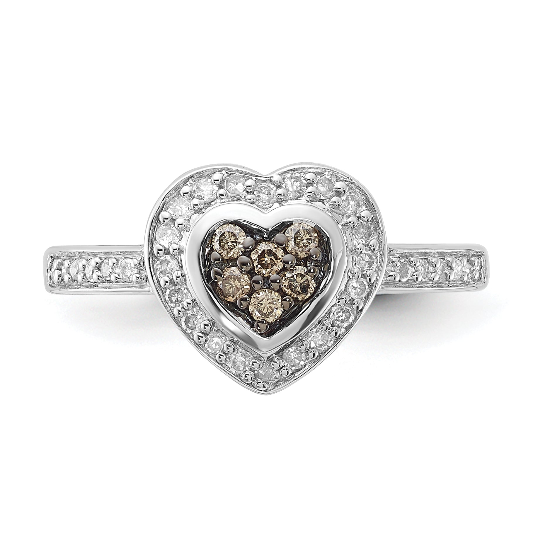 Sterling Silver Polished Champagne & Clear Diamond Heart Ring