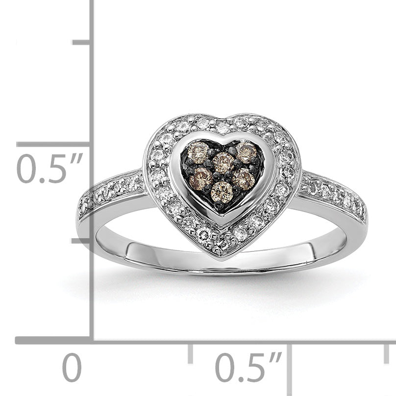 Sterling Silver Polished Champagne & Clear Diamond Heart Ring