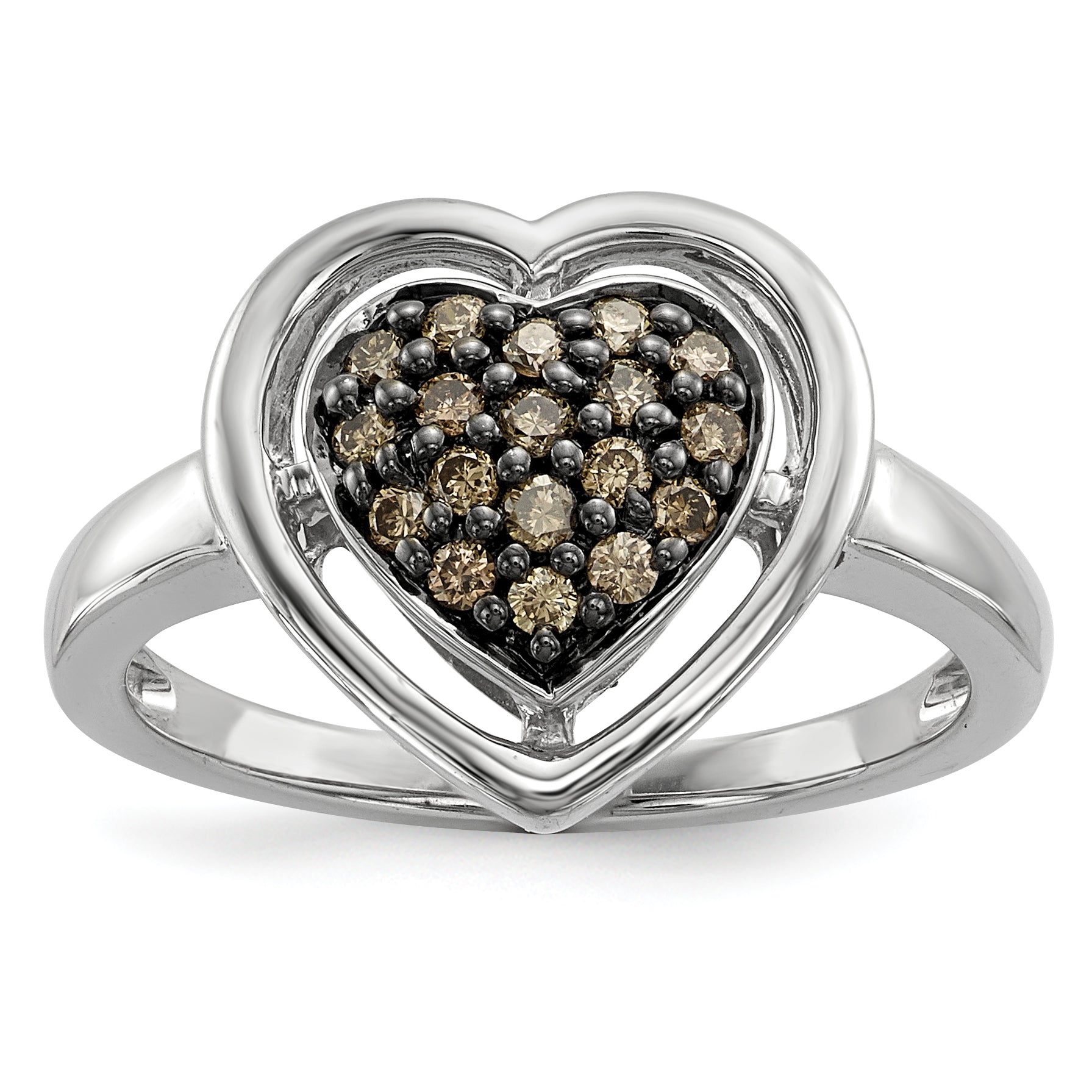 Sterling Silver Champagne Diamond Heart Ring