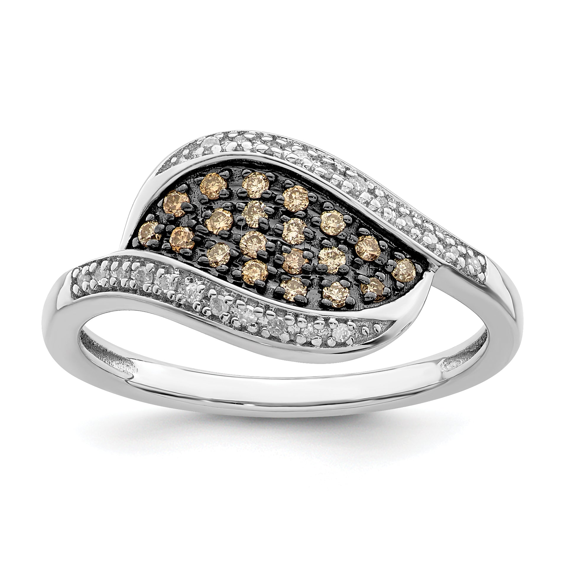 White Night Sterling Silver Rhodium-plated Champagne and White Diamond Fancy Marquise Ring