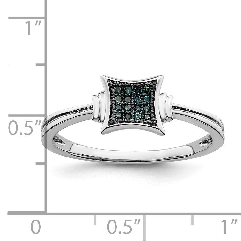 White Night Sterling Silver Rhodium-plated White Blue Diamonds Square Ring