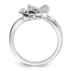 White Night Sterling Silver Rhodium-plated White and Black Diamond Butterfly Ring