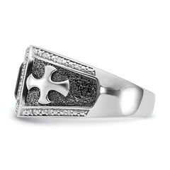 White Night Sterling Silver Black Rhodium-plated Diamond and Onyx Cross Men's Ring