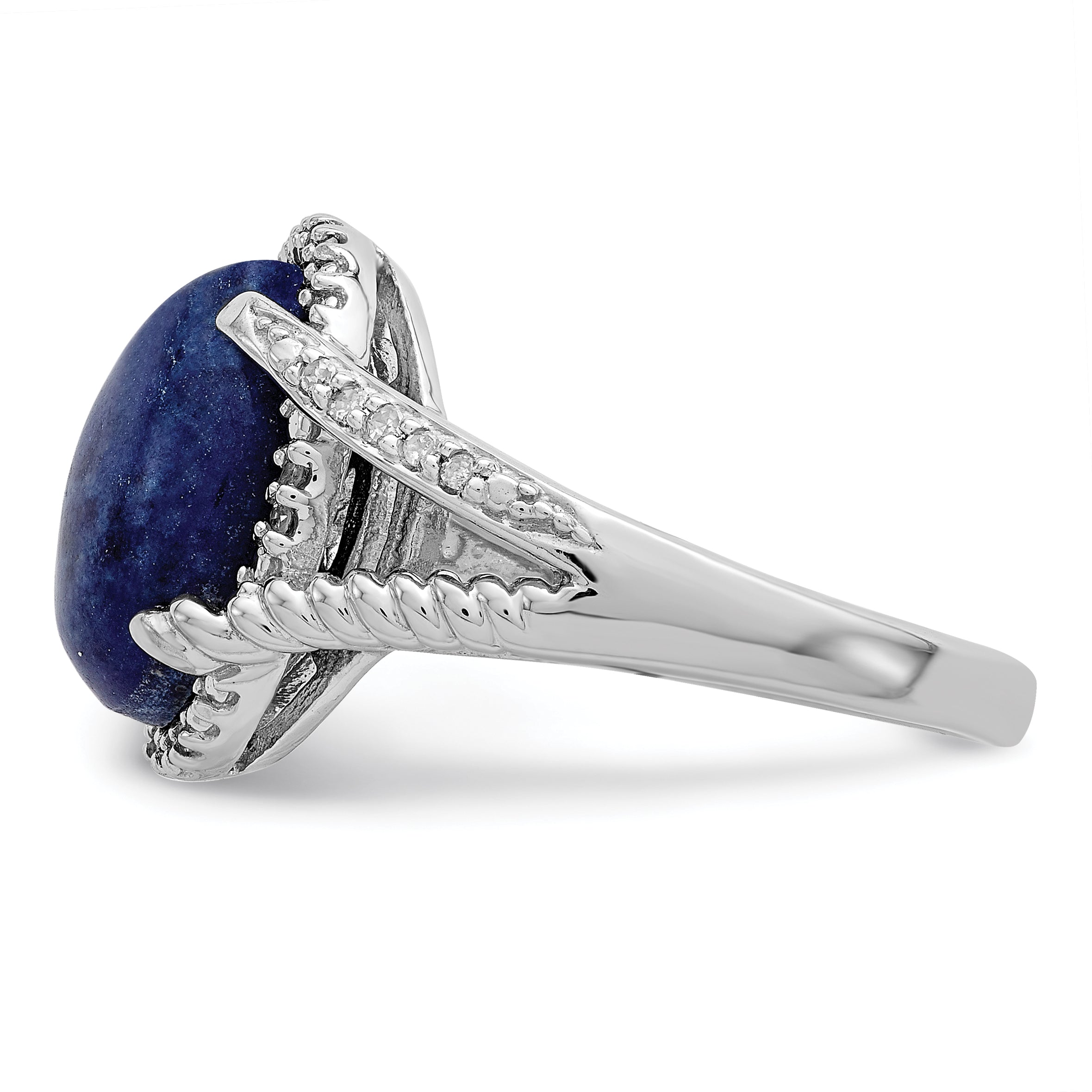 Sterling Silver Rhodium-plated Lapis and Diamond Ring