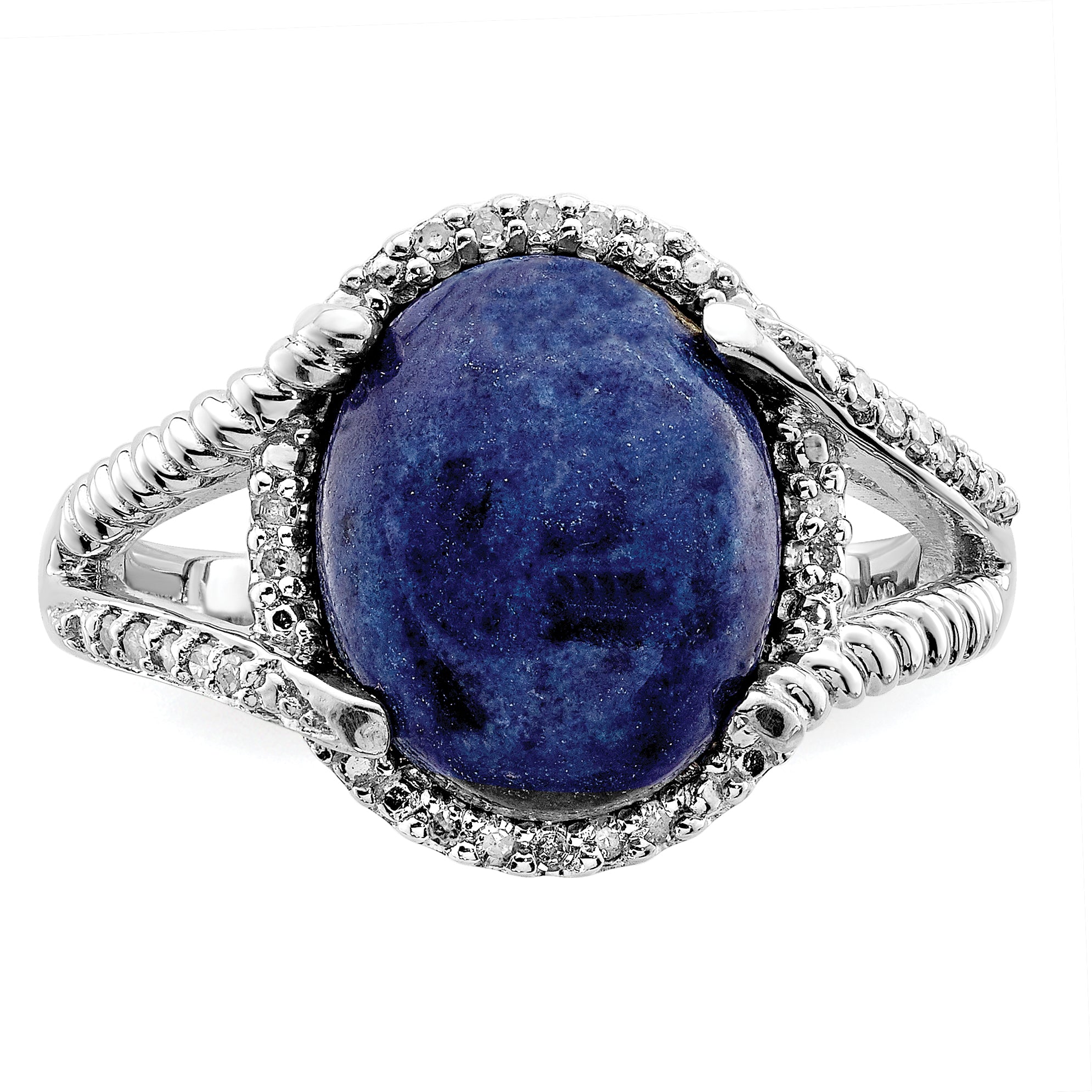 Sterling Silver Rhodium-plated Lapis and Diamond Ring