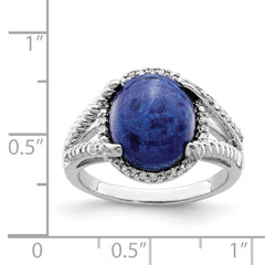 Sterling Silver Rhodium-plated Lapis and Diamond Ring