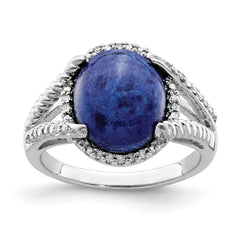 Sterling Silver Rhodium-plated Lapis and Diamond Ring