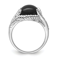 Sterling Silver Rhodium-plated Onyx and Diamond Ring