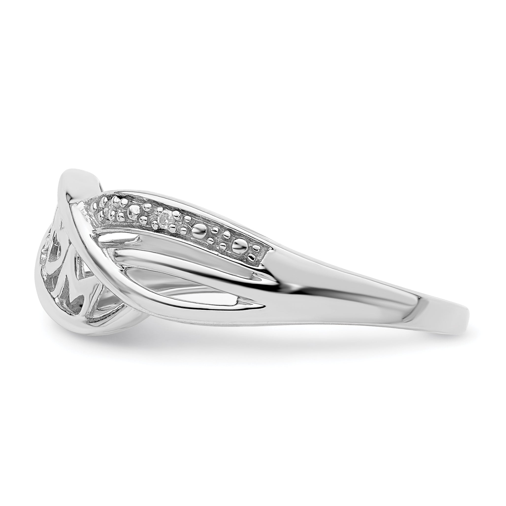 Sterling Silver Rhodium Plated Diamond Heart MOM Ring