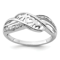 Sterling Silver Rhodium Plated Diamond Heart MOM Ring