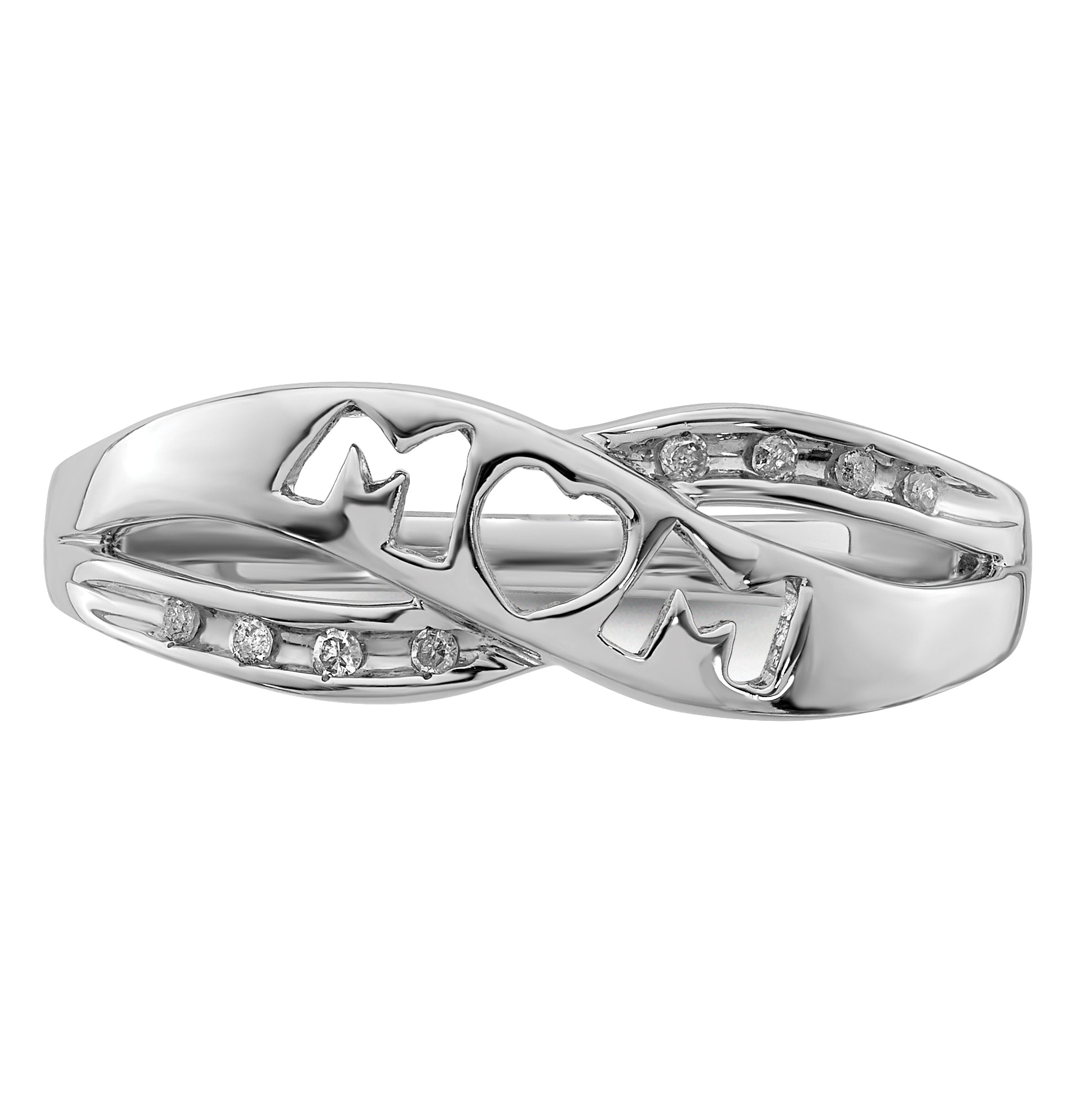 Sterling Silver Rhodium Plated Diamond MOM Ring