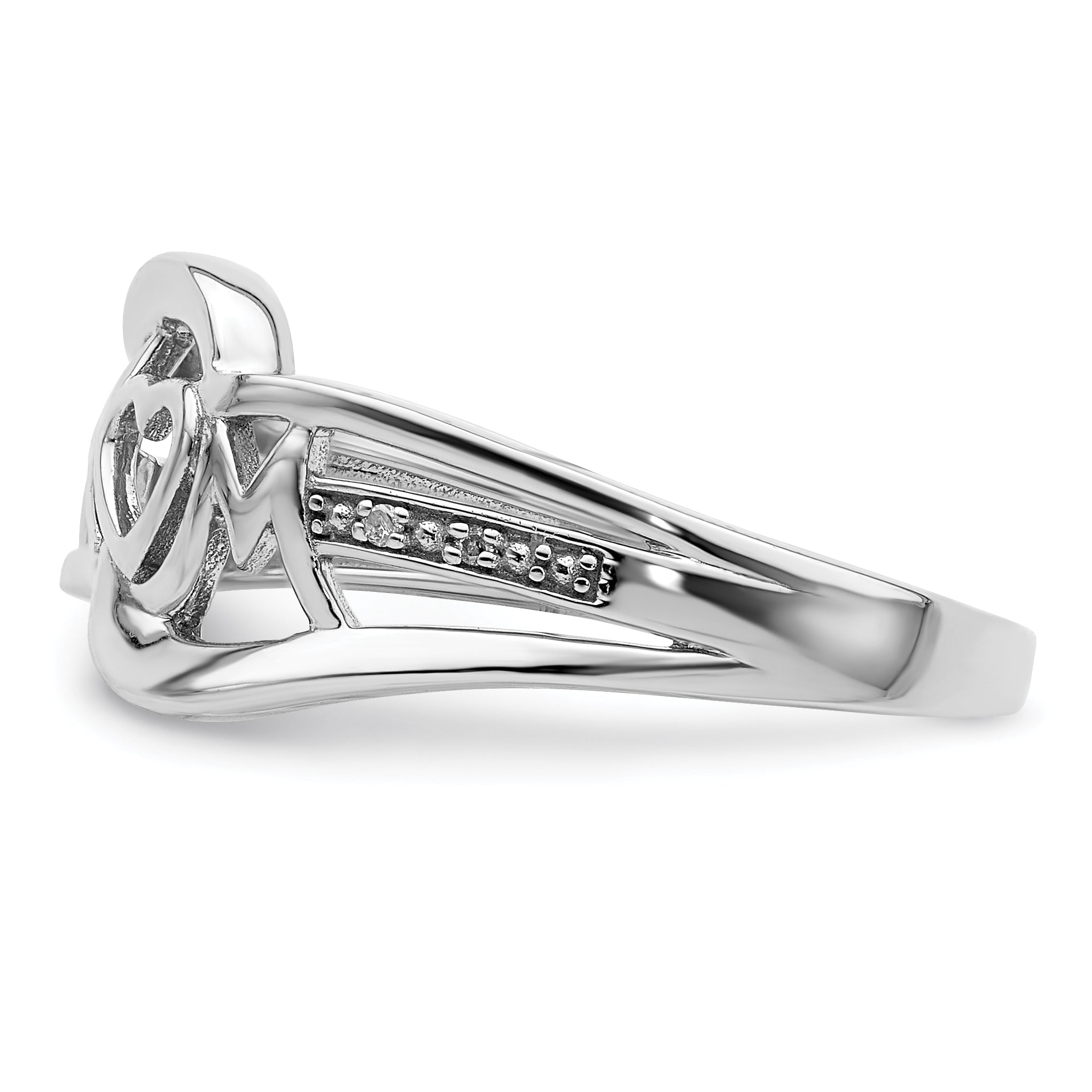 Sterling Silver Rhodium Plated Diamond Heart MOM Ring