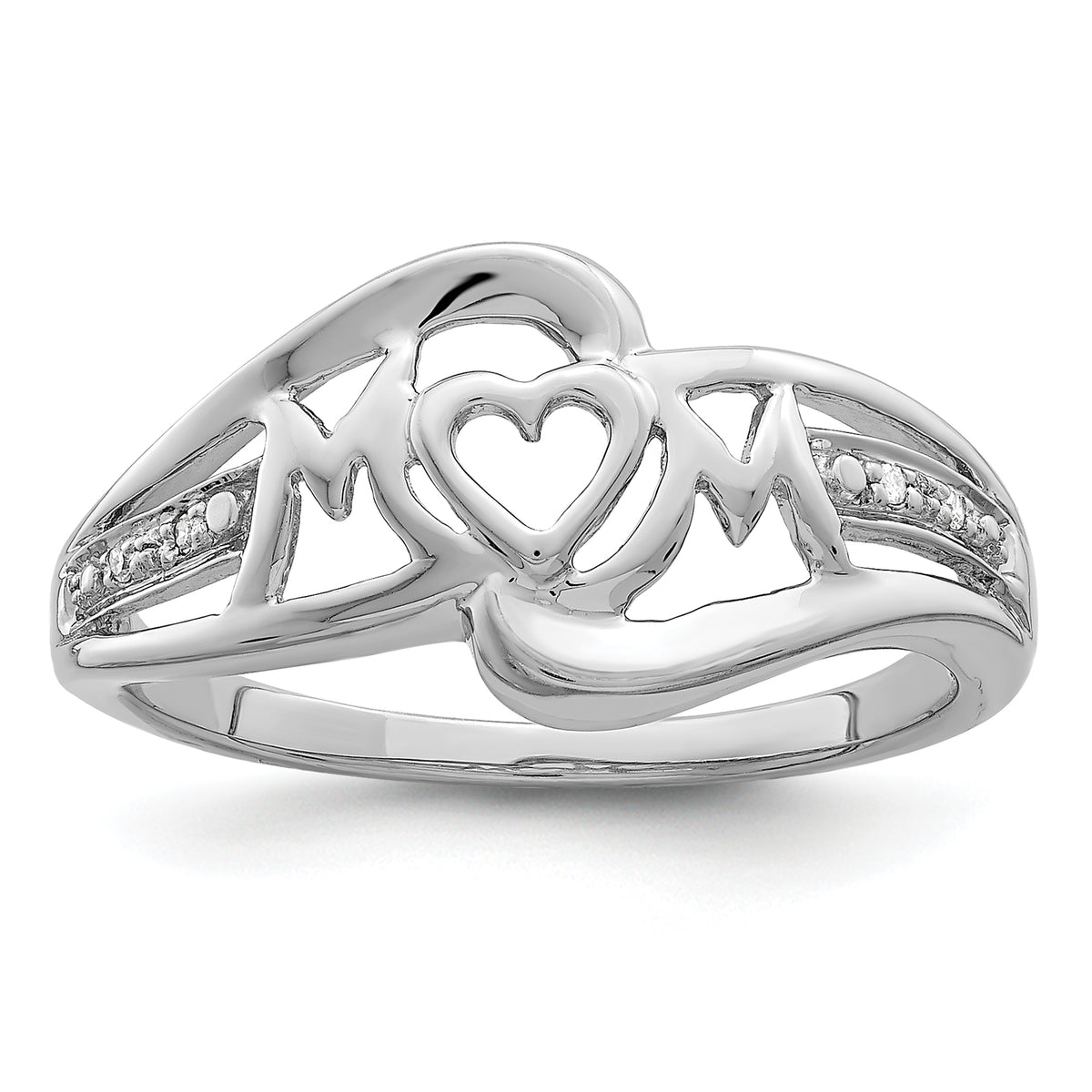 Sterling Silver Rhodium Plated Diamond Heart MOM Ring