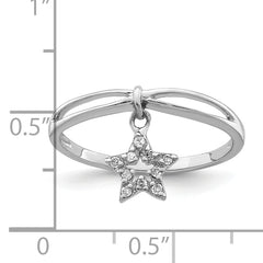 Sterling Silver Rhodium Plated Diamond Star Dangle Ring