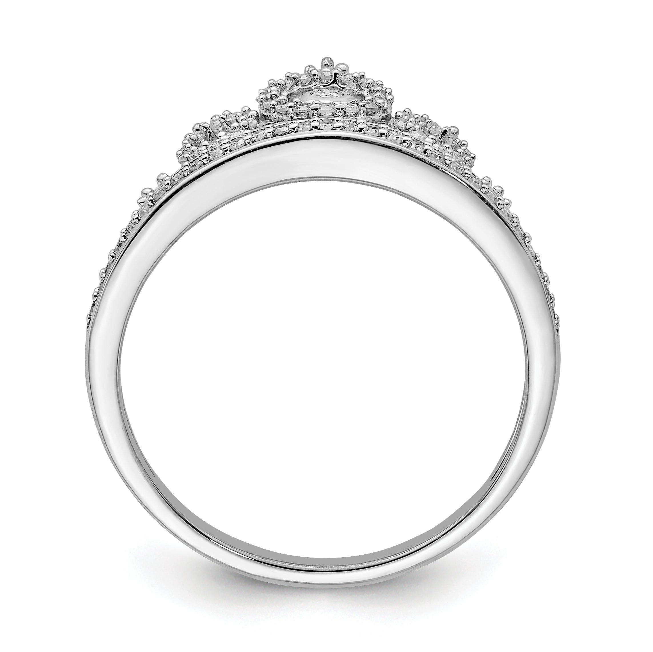 Sterling Silver Rhodium Plated Diamond Crown Ring