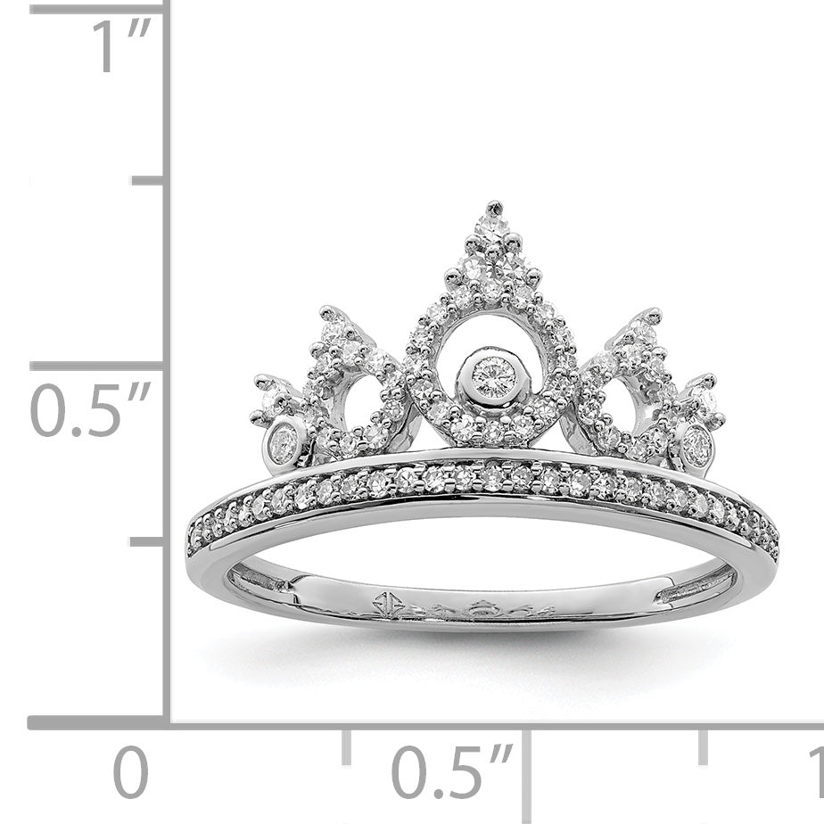 Sterling Silver Rhodium Plated Diamond Crown Ring