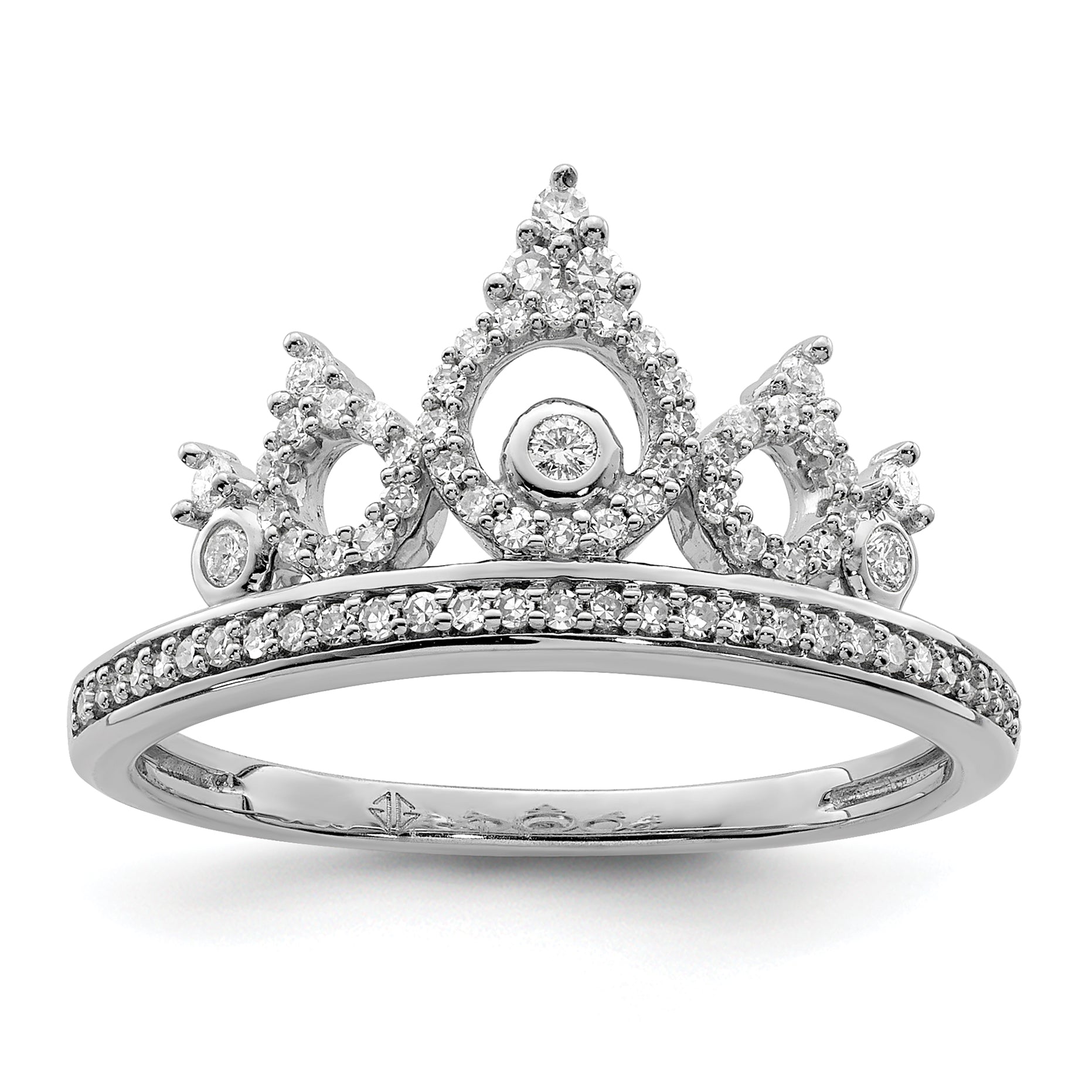 Sterling Silver Rhodium Plated Diamond Crown Ring