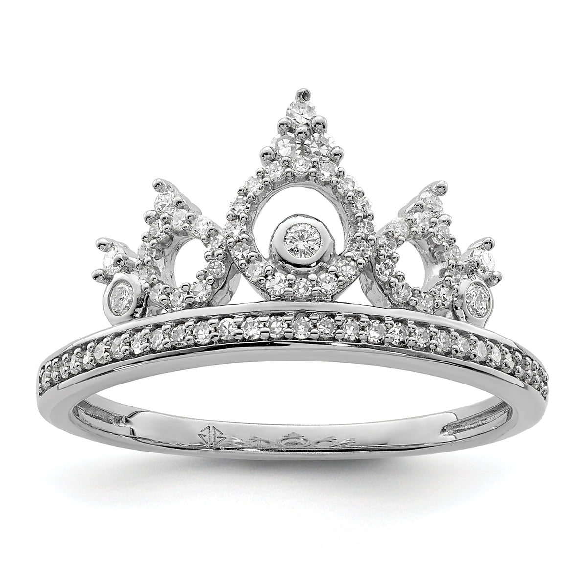 Sterling Silver Rhodium Plated Diamond Crown Ring