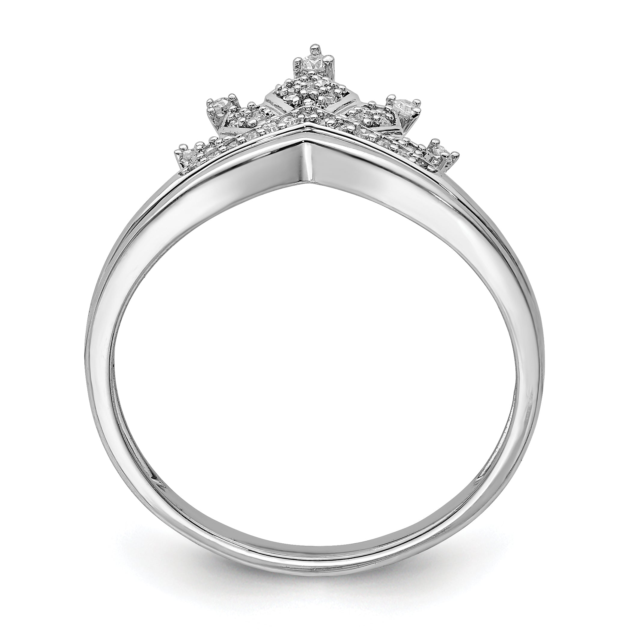 Sterling Silver Rhodium Plated Diamond Crown Ring