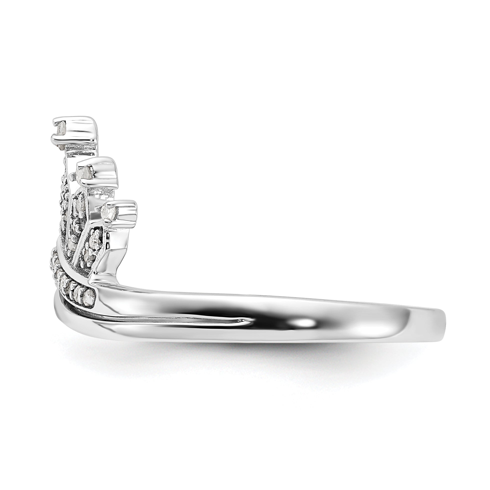 Sterling Silver Rhodium Plated Diamond Crown Ring