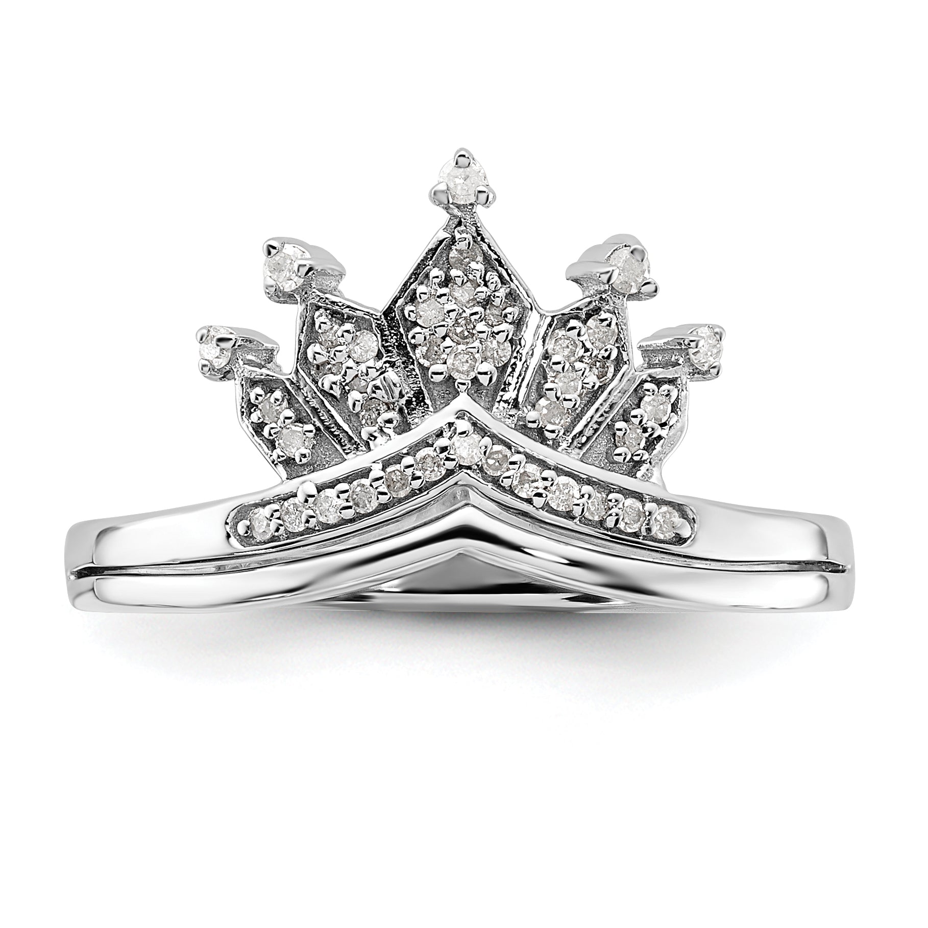 Sterling Silver Rhodium Plated Diamond Crown Ring