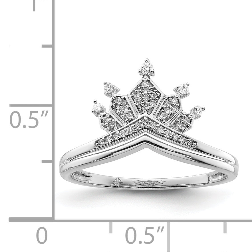 Sterling Silver Rhodium Plated Diamond Crown Ring