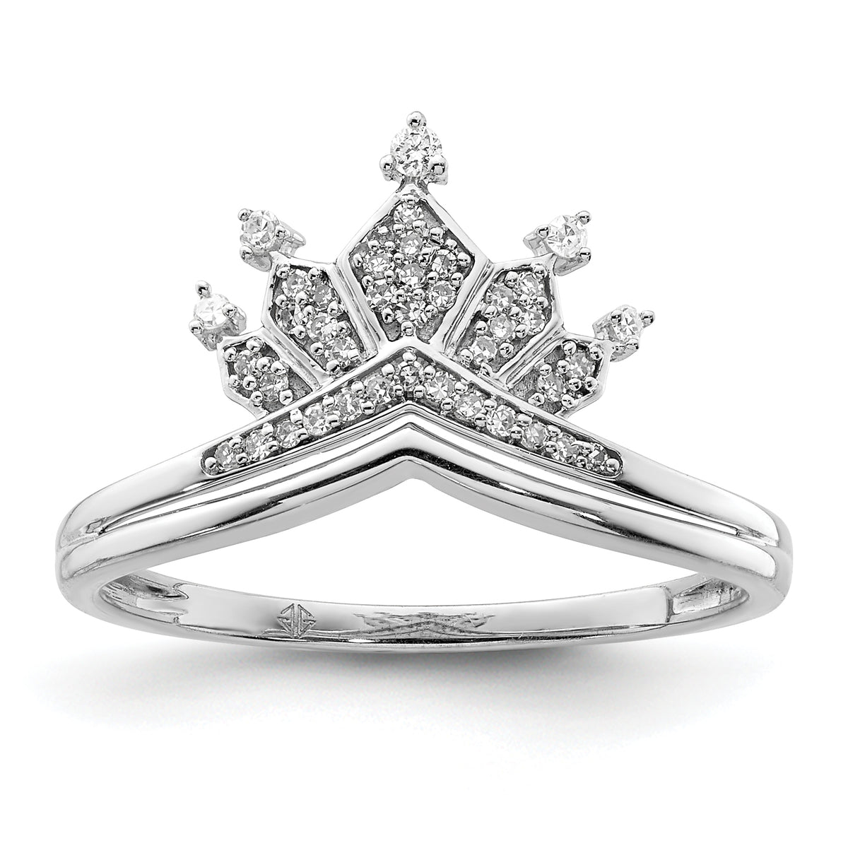 Sterling Silver Rhodium Plated Diamond Crown Ring