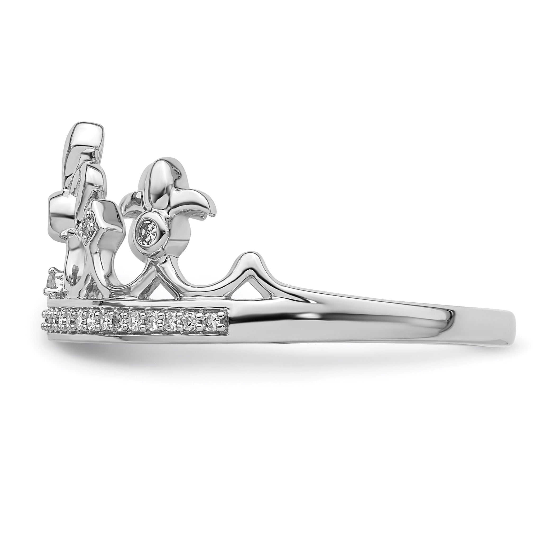 Sterling Silver Rhodium Plated Diamond Crown Ring