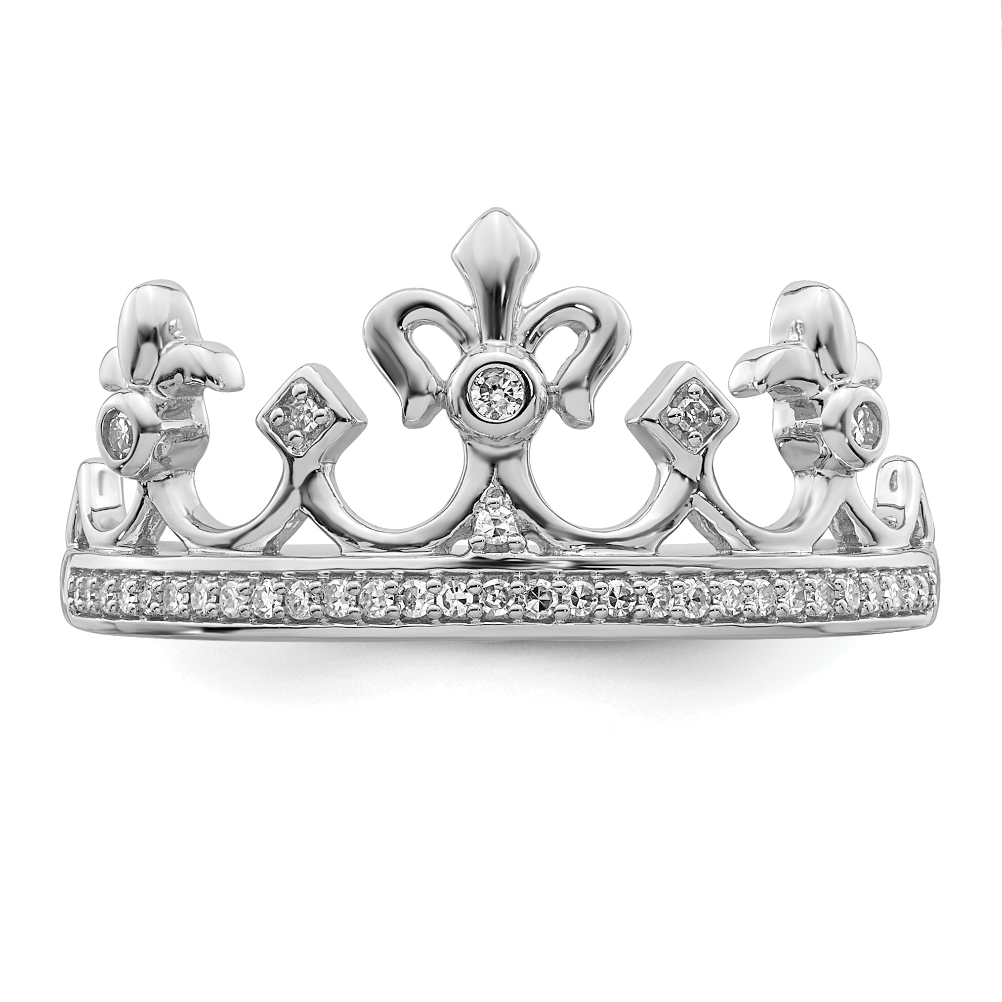 Sterling Silver Rhodium Plated Diamond Crown Ring