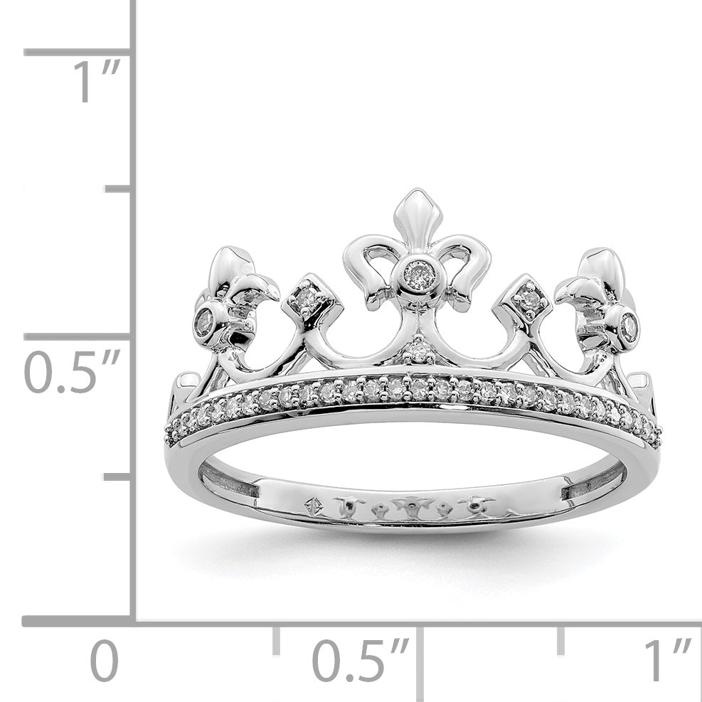 Sterling Silver Rhodium Plated Diamond Crown Ring