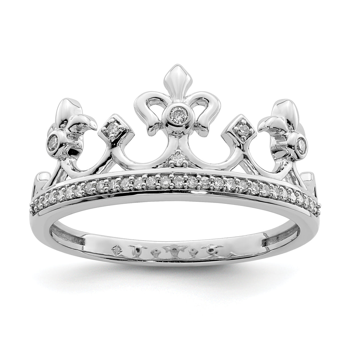 Sterling Silver Rhodium Plated Diamond Crown Ring