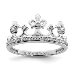 Sterling Silver Rhodium Plated Diamond Crown Ring