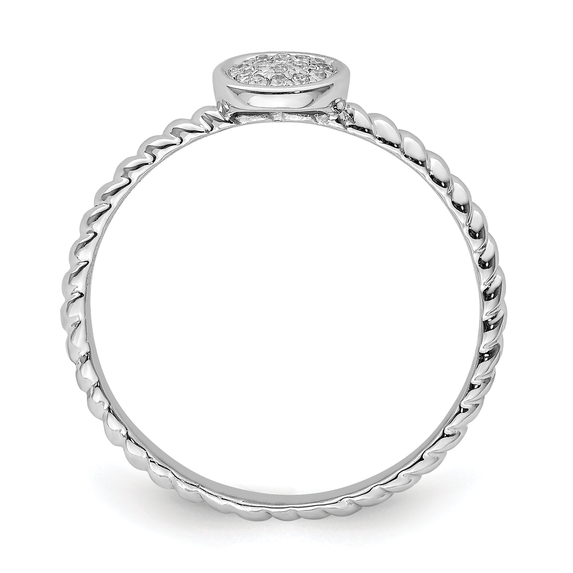 Sterling Silver Rhodium Plated White Diamond Stackable Ring