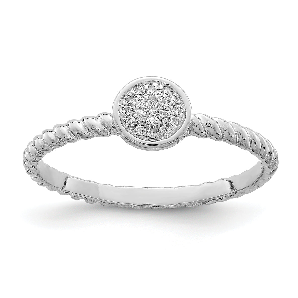 Sterling Silver Rhodium Plated White Diamond Stackable Ring